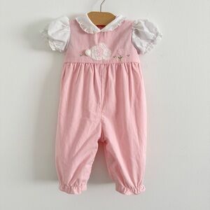 Vintage Pink Embroidered Bunny Romper